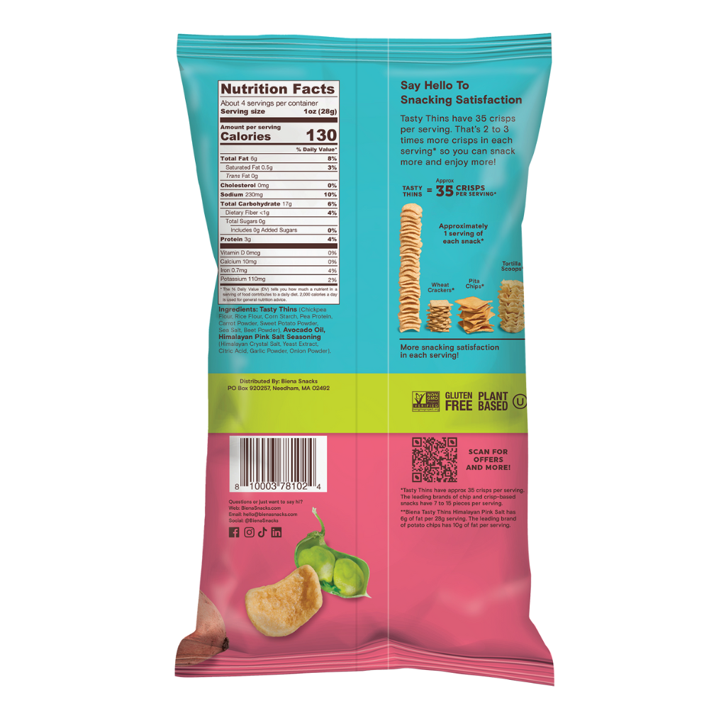 Back view of a Himalayan pink salt flavor with nutritional information and branding details.