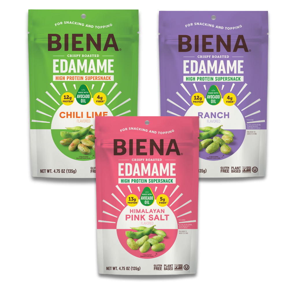 Biena Edamame Variety Pack with Himalayan Pink Salt, Ranch, and Chili Lime flavors