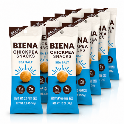 BIENA Chickpea Snacks - Crunchy Roasted Chickpeas - High Fiber Vegan Protein Snacks for Adults and Kids - 10-Pack, 1.2 Ounce Bags - Sea Salt