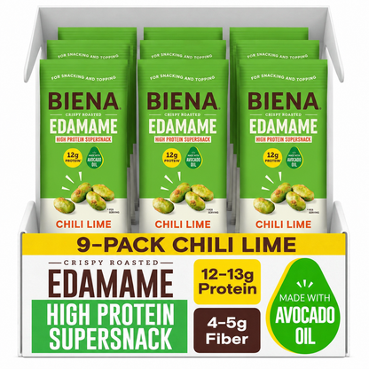 9 pack Chili Lime Crispy Edamame High Protein Supersnack made with Avocado Oil