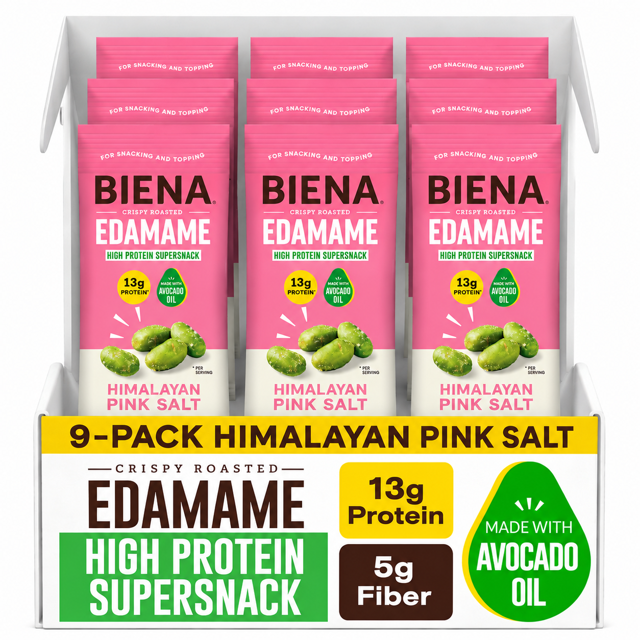 9 pack Himalayan Pink Salt Crispy Edamame High Protein Supersnack made with Avocado Oil