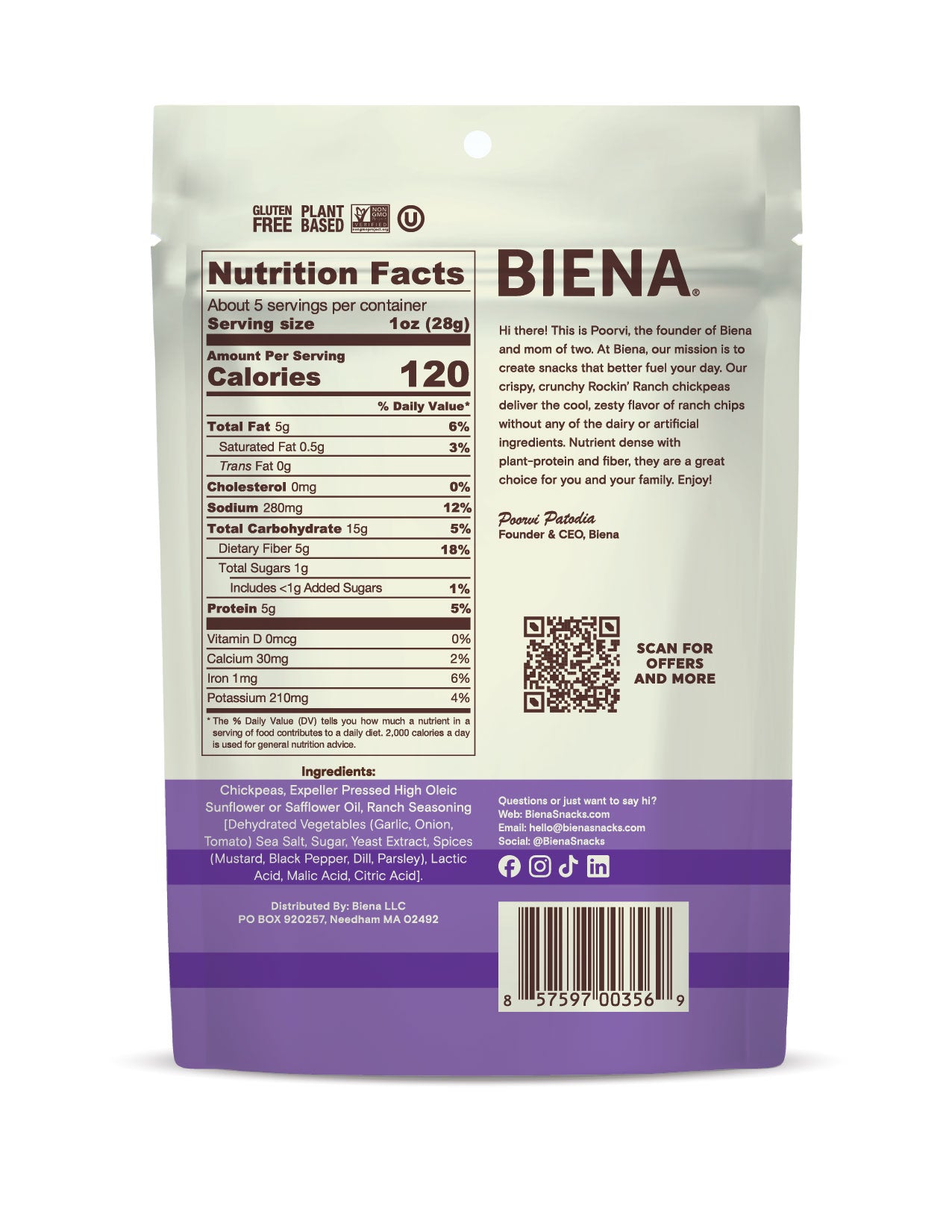 Back of Biena Ranch 5oz bag