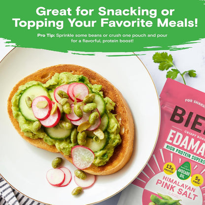 Biena Edamame Beans Snack High Protein Snacks – Healthy Office Snacks For Adults and Kids, 13g of Protein, 130 Low Calorie, Crunchy Edamame, Vegan, Low Carb, Gluten-Free, Himalayan Pink Salt, 4 pk, 4.75oz Bag