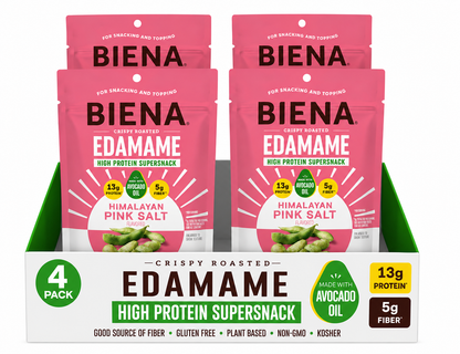 Biena Edamame Beans Snack High Protein Snacks – Healthy Office Snacks For Adults and Kids, 13g of Protein, 130 Low Calorie, Crunchy Edamame, Vegan, Low Carb, Gluten-Free, Himalayan Pink Salt, 4 pk, 4.75oz Bag