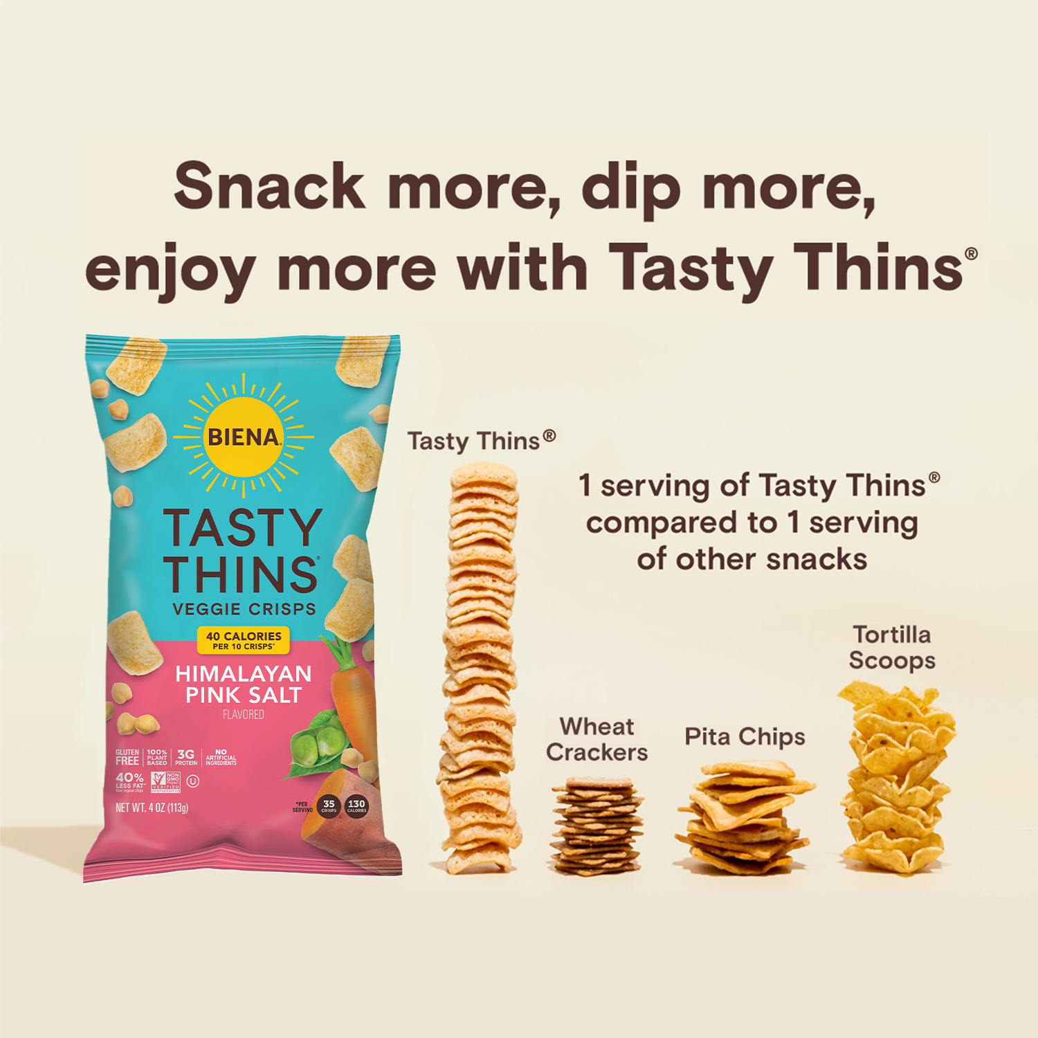 Snack more with Himalayan Pink Salt Tasty Thins