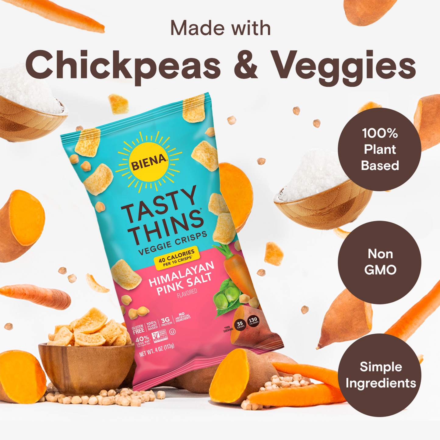 Himalayan Pink Salt Tasty Thins are made with Chickpeas & Veggies