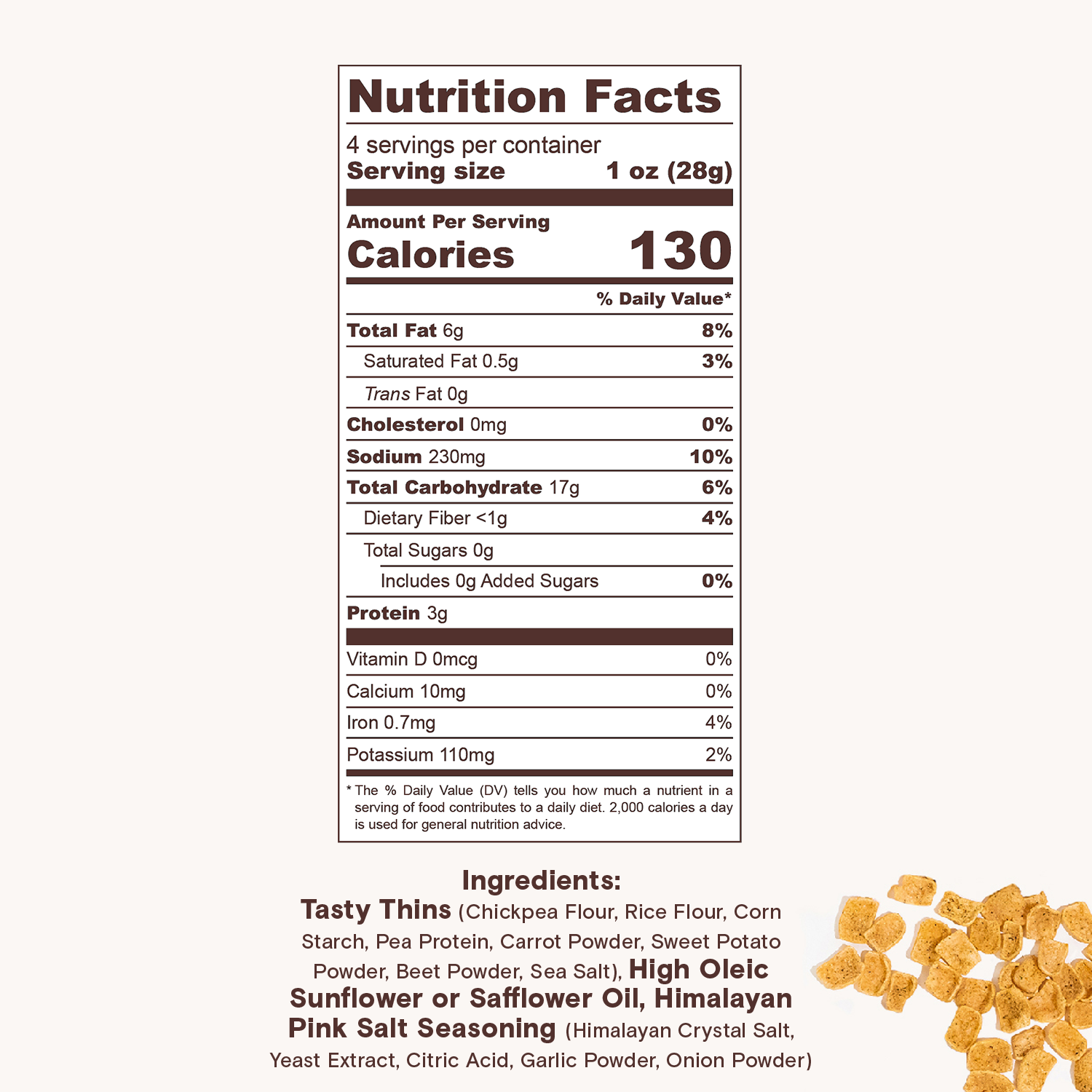 Nutrition Facts for Himalayan Pink Salt Tasty Thins