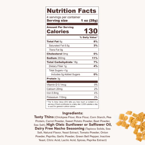 Nutrition Facts for Nacho Tasty Thins