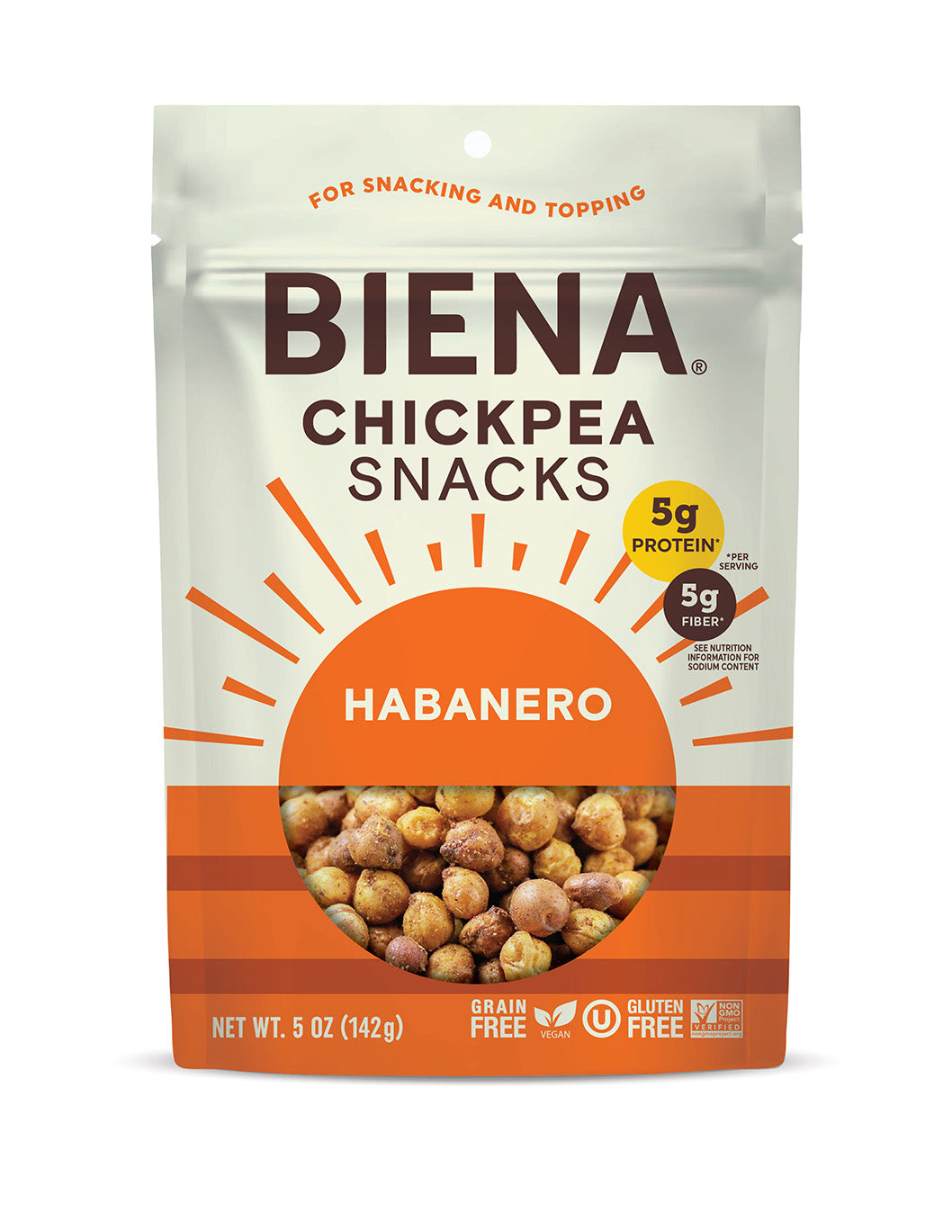 Front of Bag of BIena Habanero Chickpea Snacks