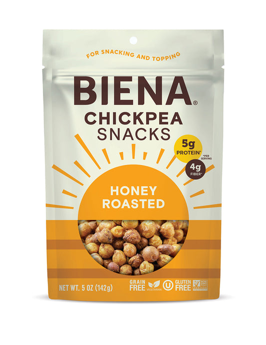 Front of Bag of BIena Honey Roasted Chickpea Snacks