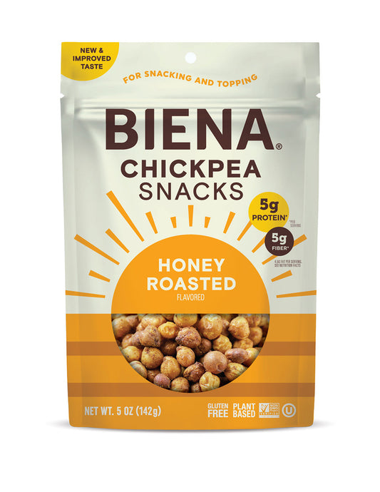 Front of Biena Honey Roasted Chickpeas 5oz bag