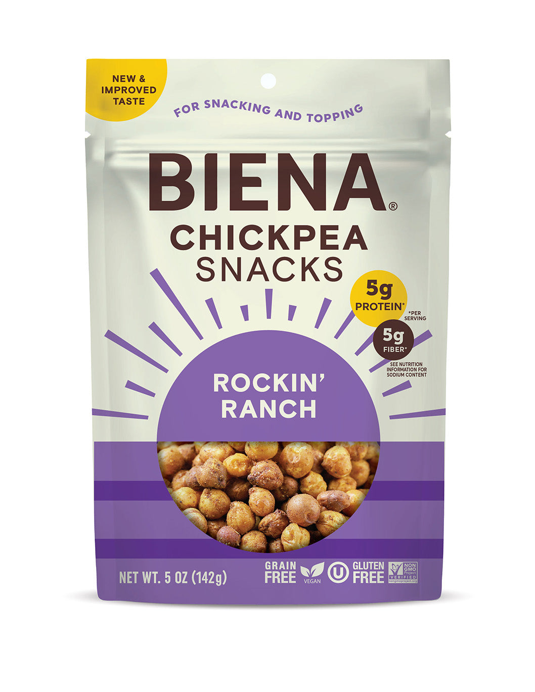 Front of Bag of BIena Rockin Ranch Chickpea Snacks