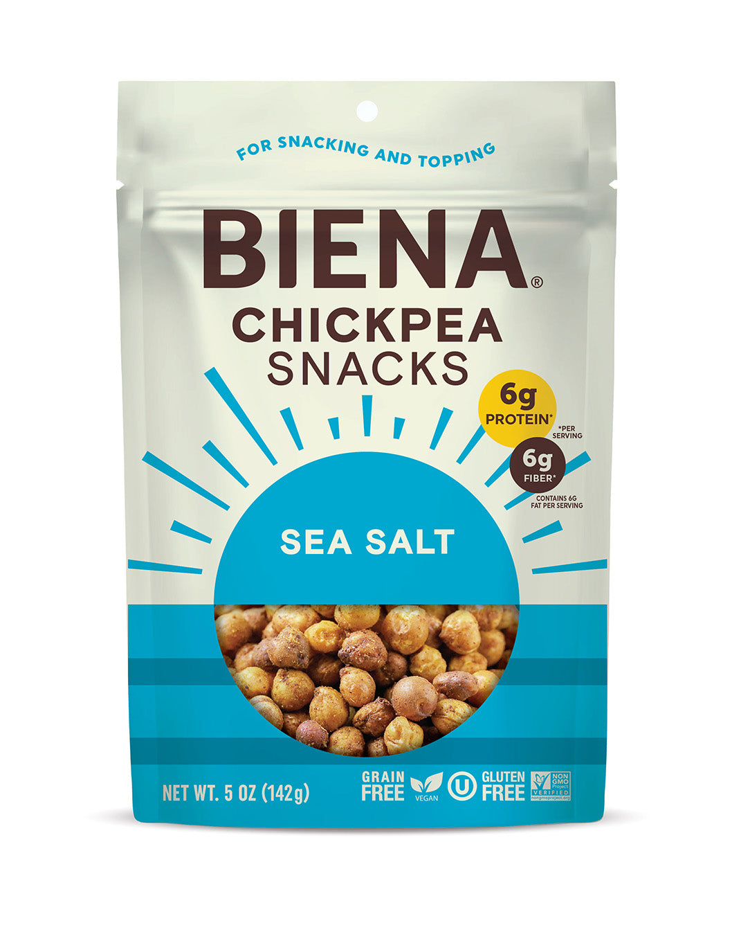 Front of Bag of BIena Sea Salt Chickpea Snacks