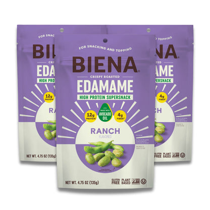 3 bags of Biena Crispy Roasted Edamame Ranch Snacks