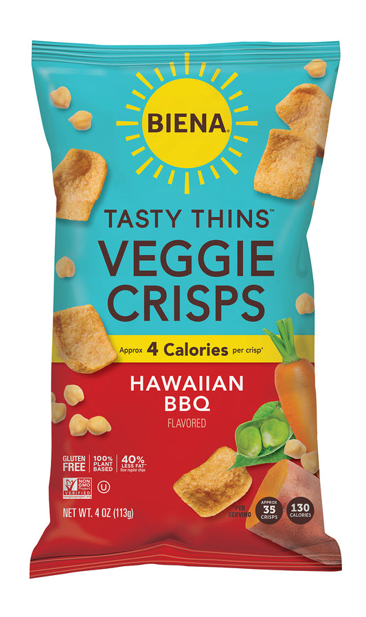 Fronr of Bag of BIena Tasty Thins Veggie Crisps Hawaiian BBQ