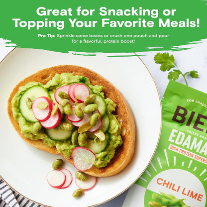 Biena Edamame Beans Snack High Protein Snacks – Healthy Office Snacks For Adults and Kids, 13g of Protein, 130 Low Calorie, Crunchy Edamame, Vegan, Low Carb, Gluten-Free, Chili Lime, 4 pk, 4.75oz Bag