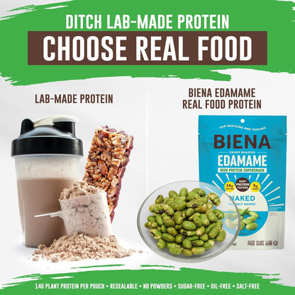 Biena Edamame Beans Snack High Protein Snacks – Healthy Sugar Free Snacks For Adults and Kids, Salt & Oil Free, 13g of Protein, 130 Low Calorie, Crunchy Edamame, Vegan, Low Carb, Gluten-Free, Naked - No Salt, 4 pk, 4.75oz Bag