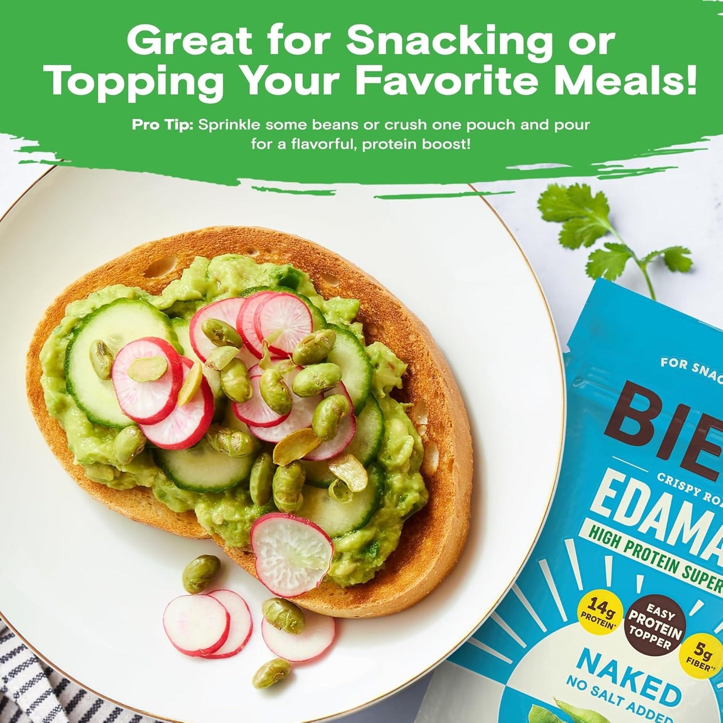 Biena Edamame Beans Snack High Protein Snacks – Healthy Sugar Free Snacks For Adults and Kids, Salt & Oil Free, 13g of Protein, 130 Low Calorie, Crunchy Edamame, Vegan, Low Carb, Gluten-Free, Naked - No Salt, 4 pk, 4.75oz Bag