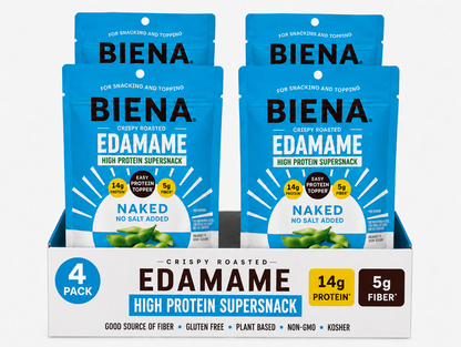 4 pack of Biena Naked No Salt Added Crispy Roasted Edamame High Protein Supersnack