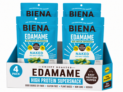 Biena Edamame Beans Snack High Protein Snacks – Healthy Sugar Free Snacks For Adults and Kids, Salt & Oil Free, 13g of Protein, 130 Low Calorie, Crunchy Edamame, Vegan, Low Carb, Gluten-Free, Naked - No Salt, 4 pk, 4.75oz Bag