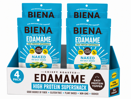 Biena Edamame Beans Snack High Protein Snacks – Healthy Sugar Free Snacks For Adults and Kids, Salt & Oil Free, 13g of Protein, 130 Low Calorie, Crunchy Edamame, Vegan, Low Carb, Gluten-Free, Naked - No Salt, 4 pk, 4.75oz Bag