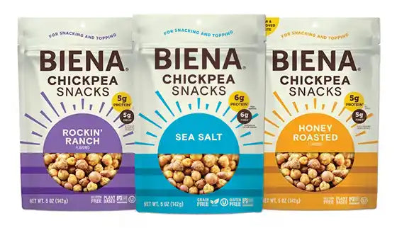 Biena Chickpea Snacks in Rockin' Ranch, Sea Salt and Honey Roasted