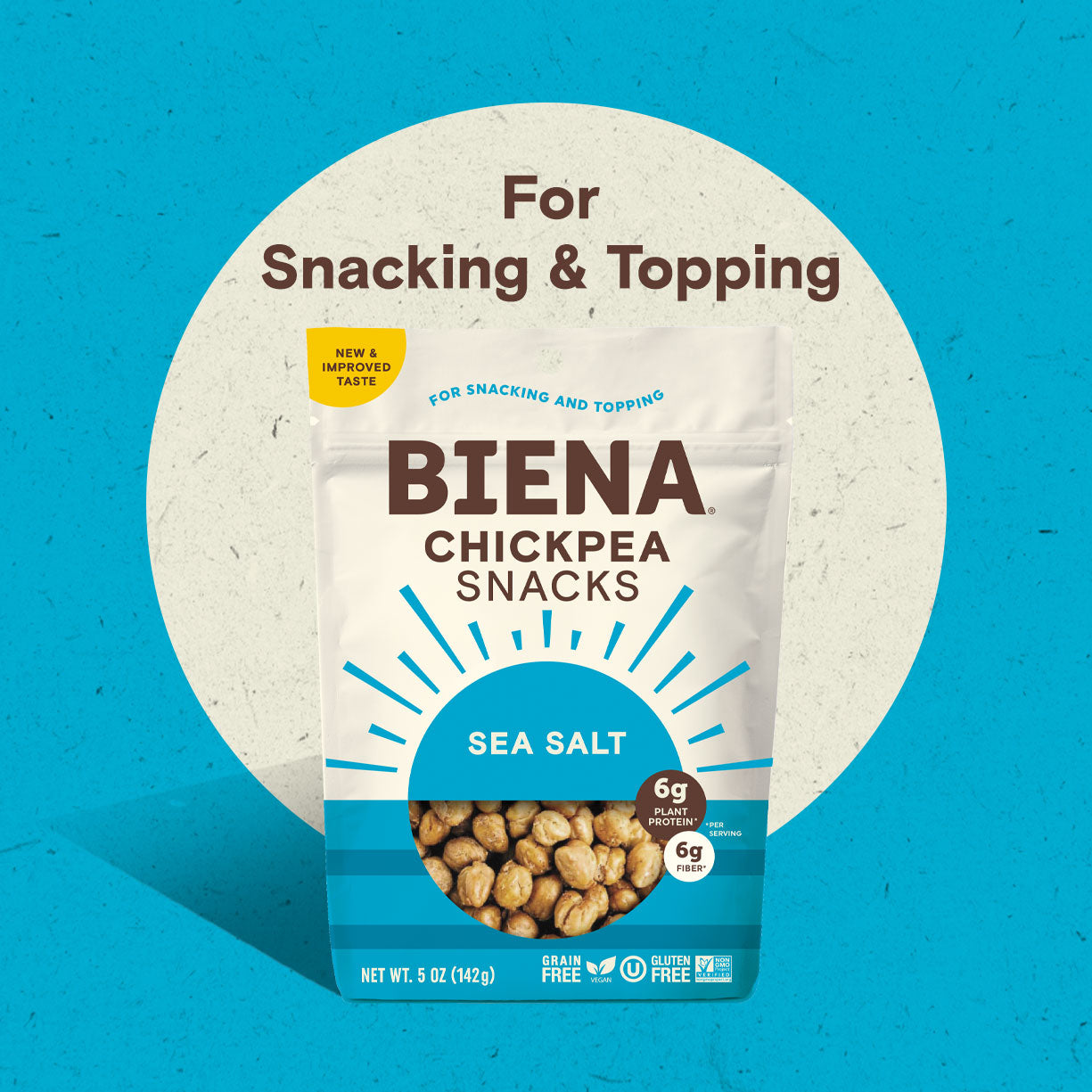 Biena Sea Salt Chickpea Snacks are for Snacking and Topping
