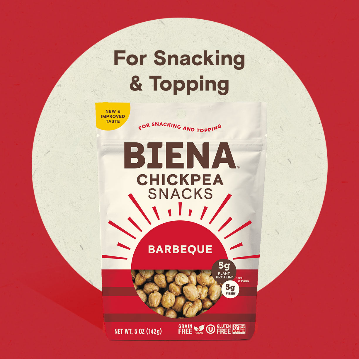 Biena Barbecue Chickpea Snacks are for snacking and topping