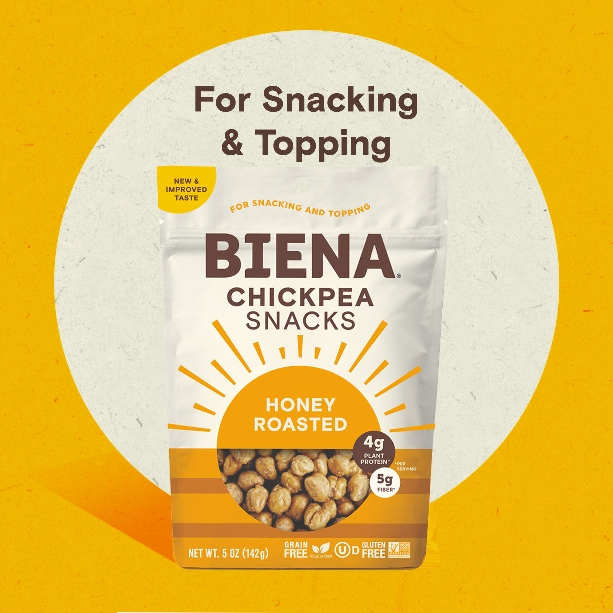 Biena Honey Roasted Chickpea Snacks are for Snacking and Topping