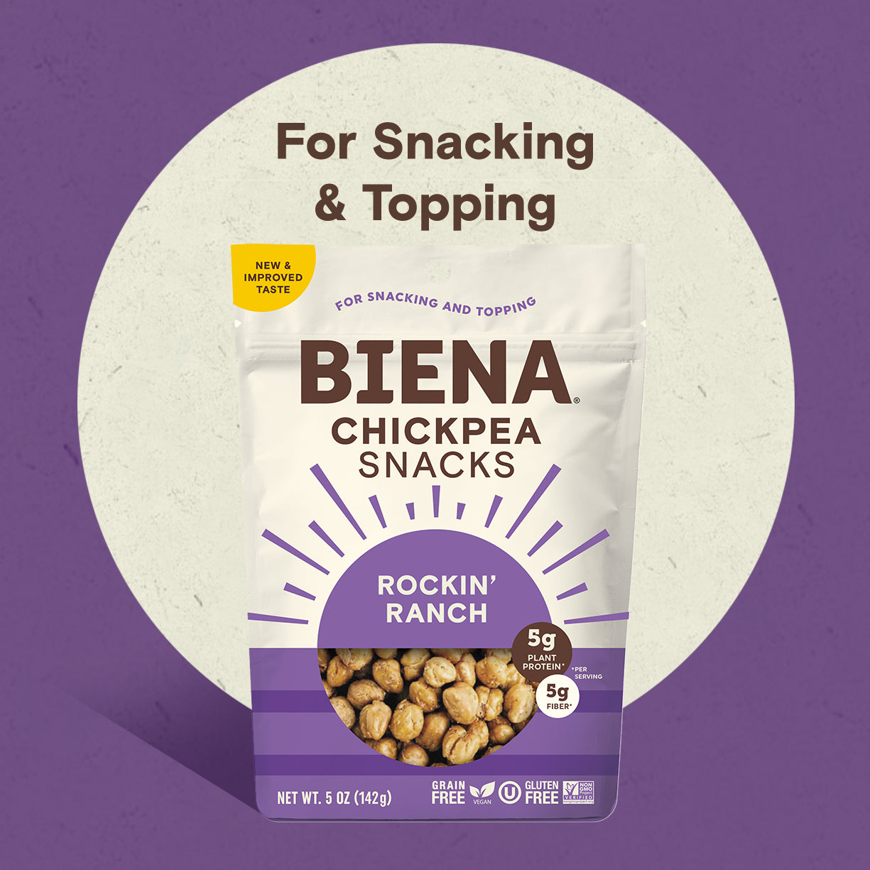 Biena Rockin Ranch Chickpea Snacks is for Snacking and Topping