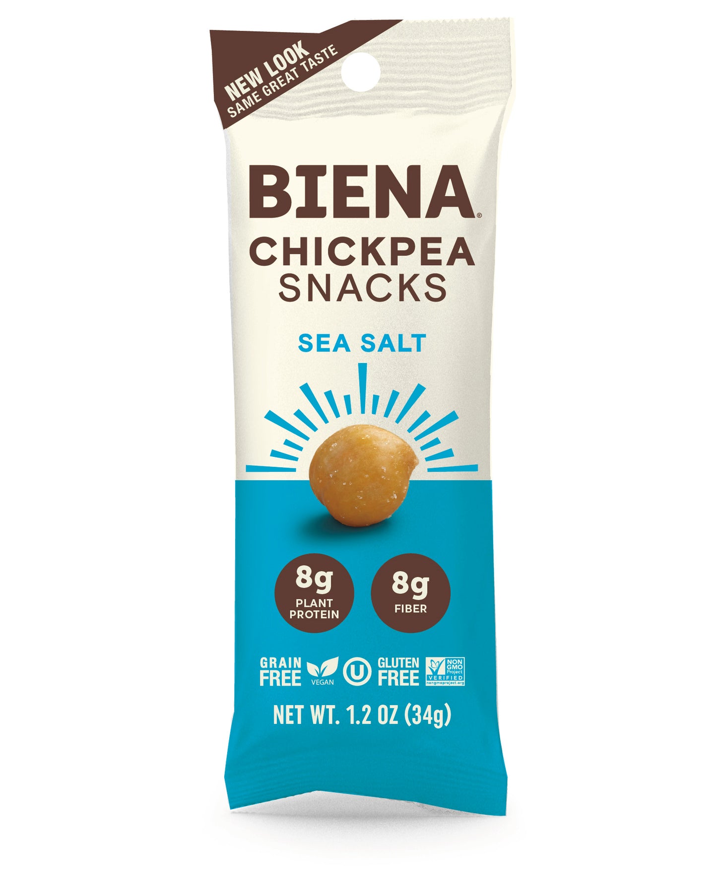Front of Biena Single Serve Sea Salt Chickpea Snacks
