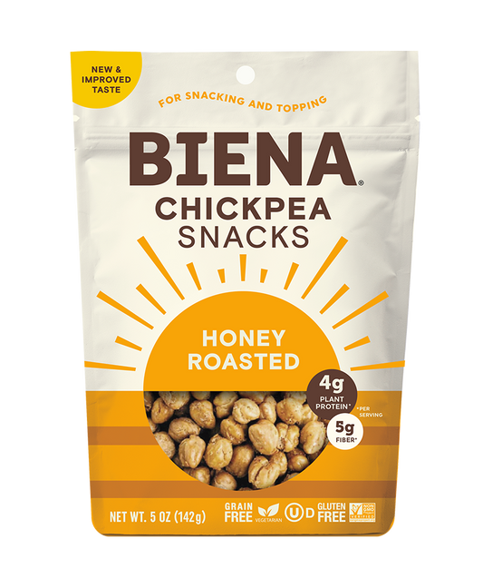 Front of Bag of Biena Honey Roasted Chickpea Snacks