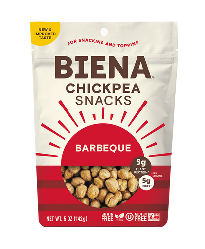 Front of Bag of Biena Barbecue Chickpea Snacks
